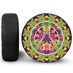 Psychedelic Hippie Peace Sign Print Leather Spare Tire Cover