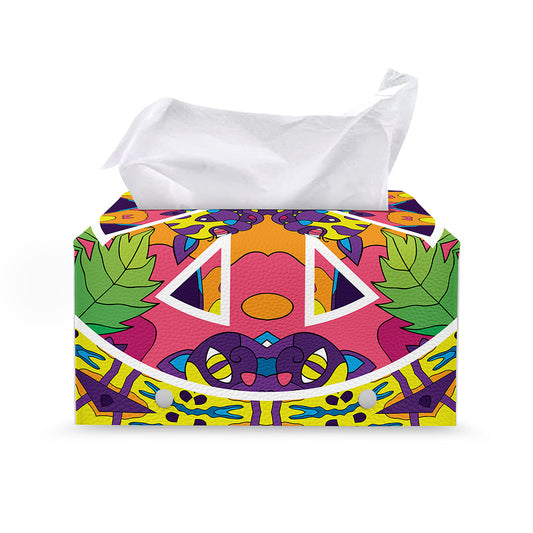 Psychedelic Hippie Peace Sign Print Leather Tissue Box Cover