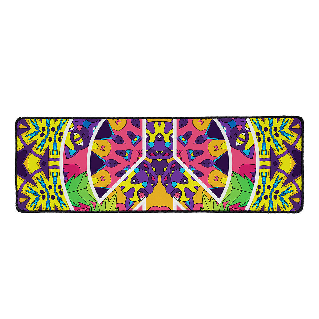 Psychedelic Hippie Peace Sign Print Long Kitchen Mat