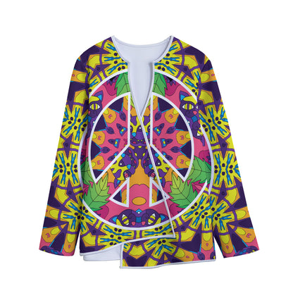 Psychedelic Hippie Peace Sign Print Long Sleeve Short Coat