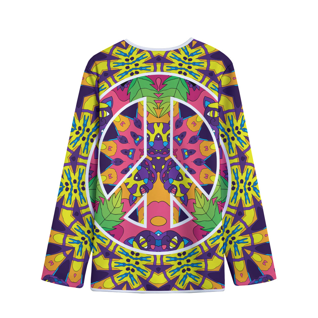 Psychedelic Hippie Peace Sign Print Long Sleeve Short Coat