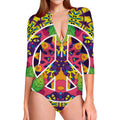 Psychedelic Hippie Peace Sign Print Long Sleeve Swimsuit