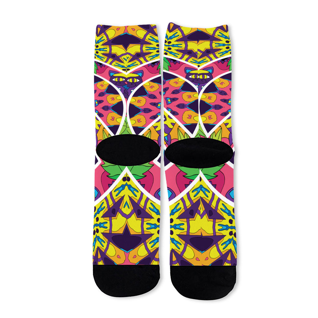 Psychedelic Hippie Peace Sign Print Long Socks