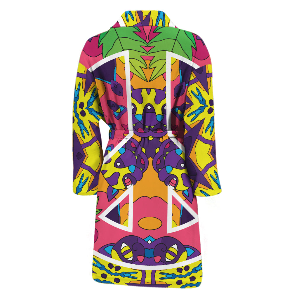 Psychedelic Hippie Peace Sign Print Men's Bathrobe