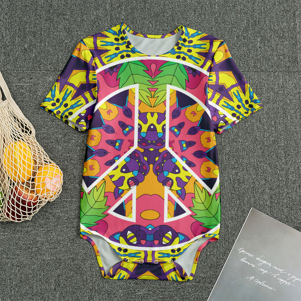 Psychedelic Hippie Peace Sign Print Men's Bodysuit