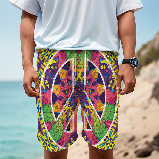 Psychedelic Hippie Peace Sign Print Men's Cargo Shorts
