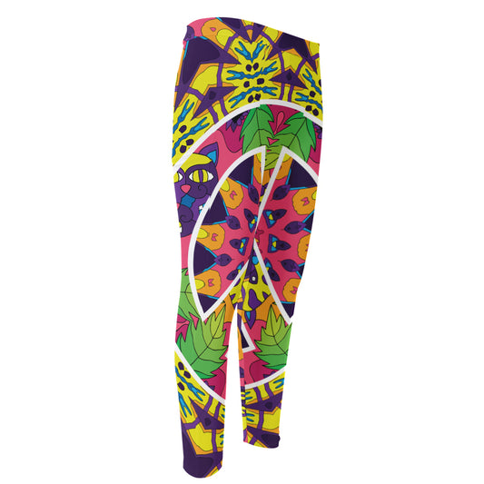 Psychedelic Hippie Peace Sign Print Men's Compression Pants