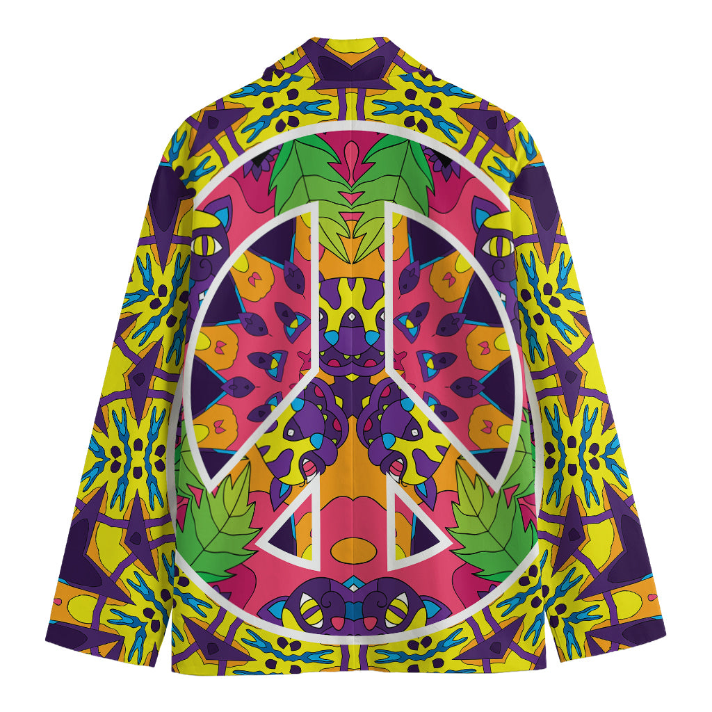 Psychedelic Hippie Peace Sign Print Men's Cotton Blazer