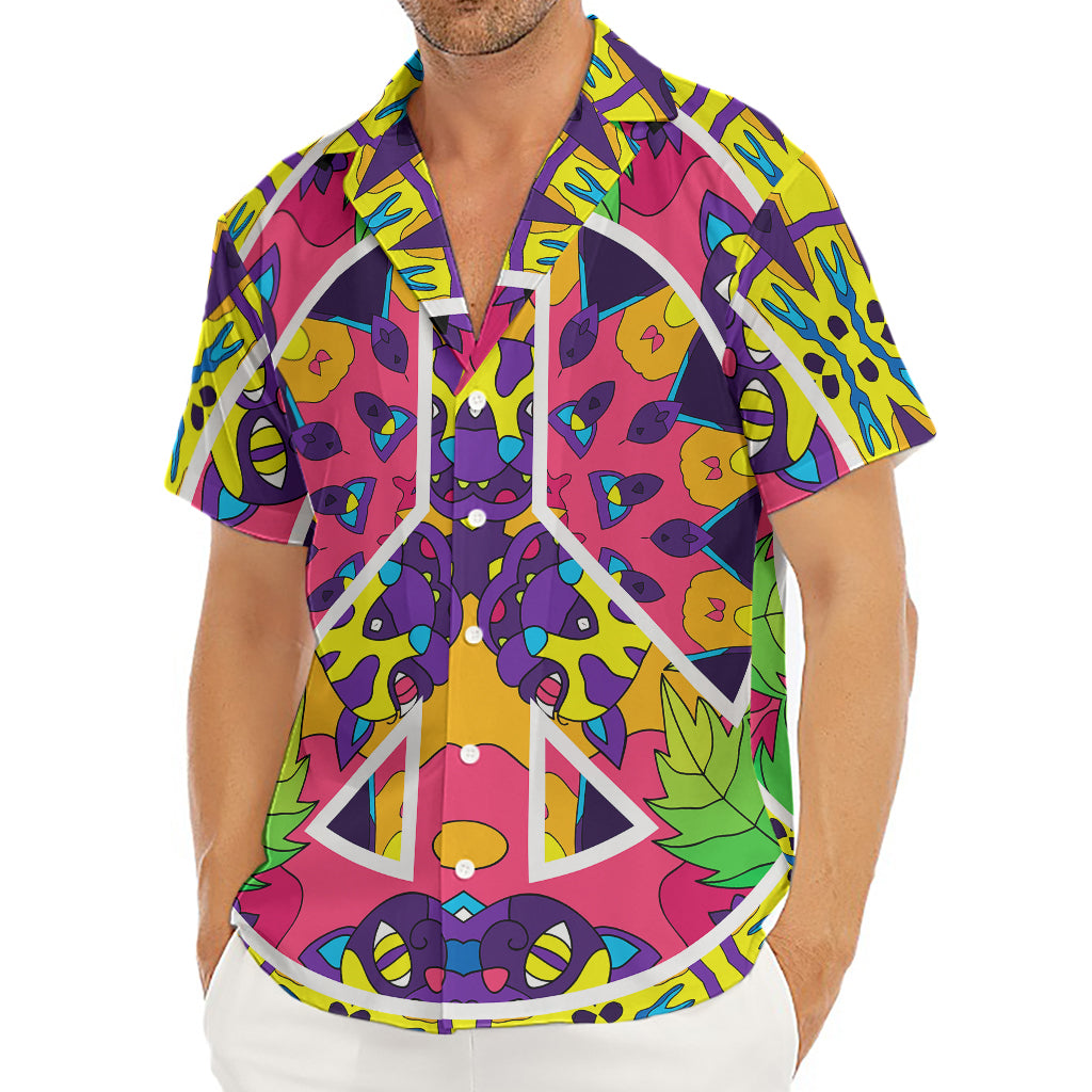 Psychedelic Hippie Peace Sign Print Men's Deep V-Neck Shirt