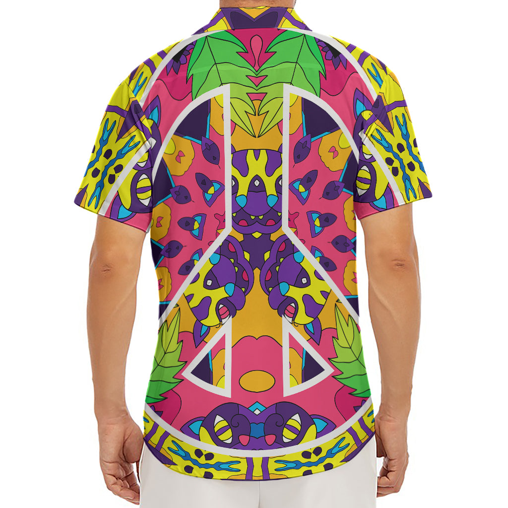 Psychedelic Hippie Peace Sign Print Men's Deep V-Neck Shirt
