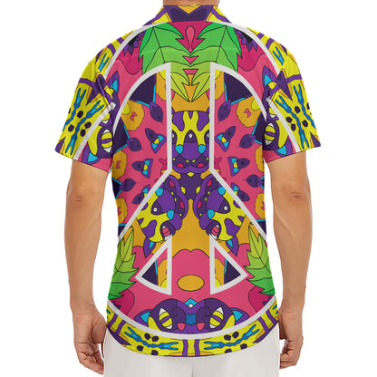 Psychedelic Hippie Peace Sign Print Men's Deep V-Neck Shirt
