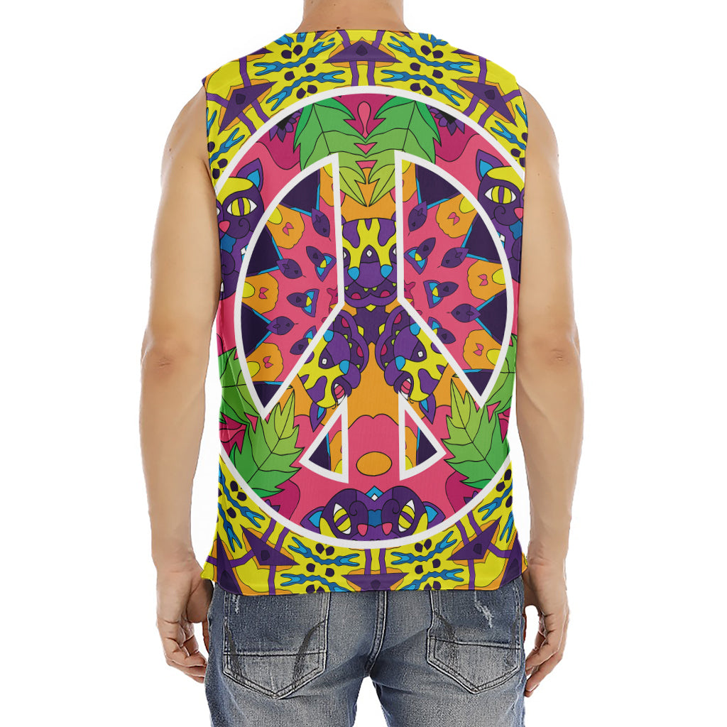 Psychedelic Hippie Peace Sign Print Men's Fitness Tank Top