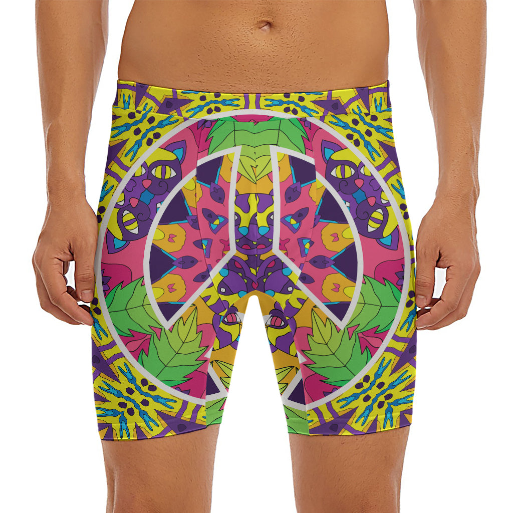 Psychedelic Hippie Peace Sign Print Men's Long Boxer Briefs