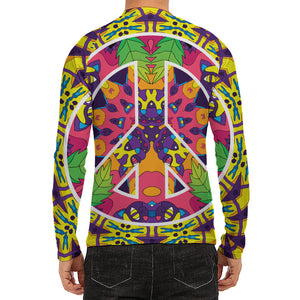 Psychedelic Hippie Peace Sign Print Men's Long Sleeve Rash Guard