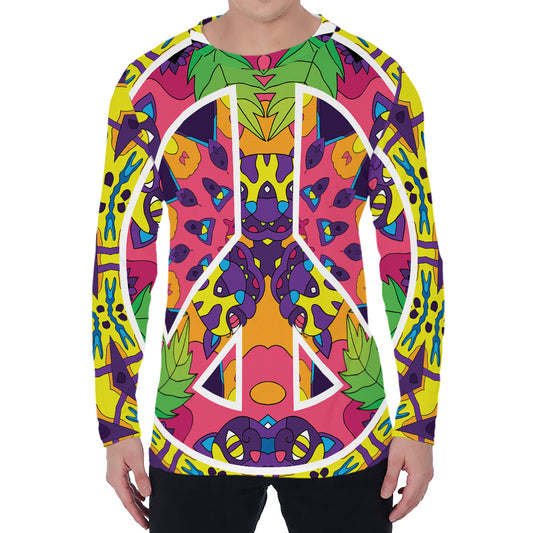 Psychedelic Hippie Peace Sign Print Men's Long Sleeve T-Shirt