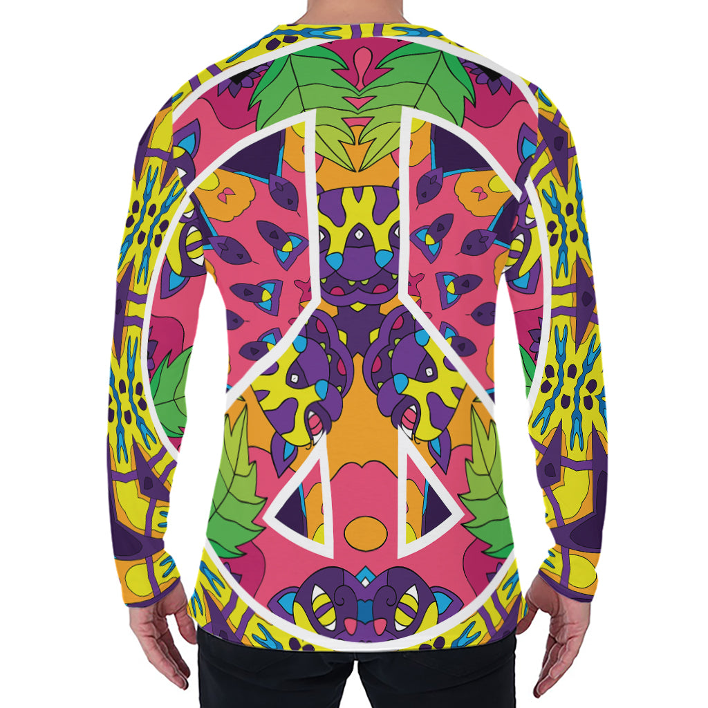 Psychedelic Hippie Peace Sign Print Men's Long Sleeve T-Shirt