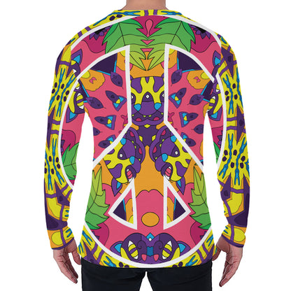 Psychedelic Hippie Peace Sign Print Men's Long Sleeve T-Shirt