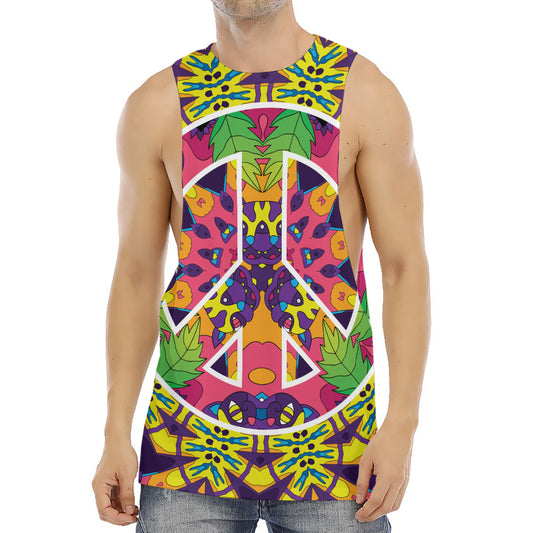 Psychedelic Hippie Peace Sign Print Men's Muscle Tank Top