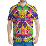 Psychedelic Hippie Peace Sign Print Men's Polo Shirt