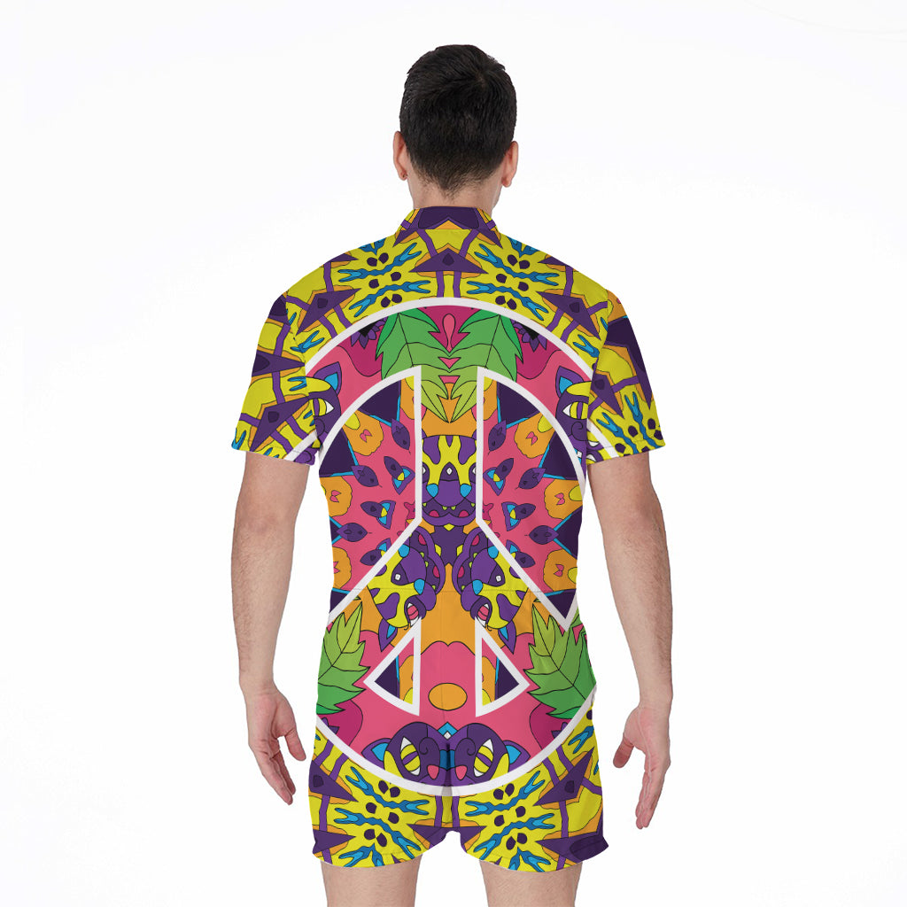 Psychedelic Hippie Peace Sign Print Men's Rompers