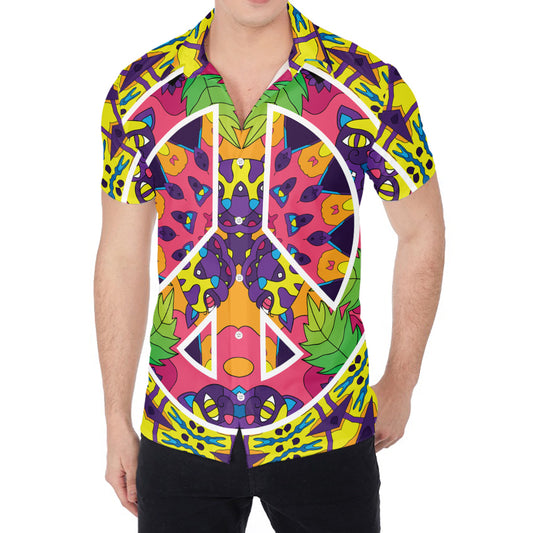 Psychedelic Hippie Peace Sign Print Men's Shirt
