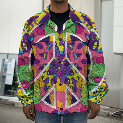 Psychedelic Hippie Peace Sign Print Men's Shirt Jacket