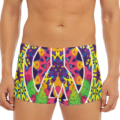 Psychedelic Hippie Peace Sign Print Men's Short Boxer Briefs