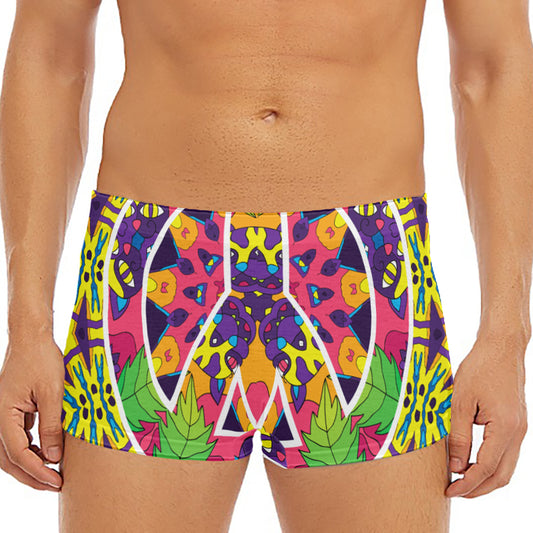 Psychedelic Hippie Peace Sign Print Men's Short Boxer Briefs