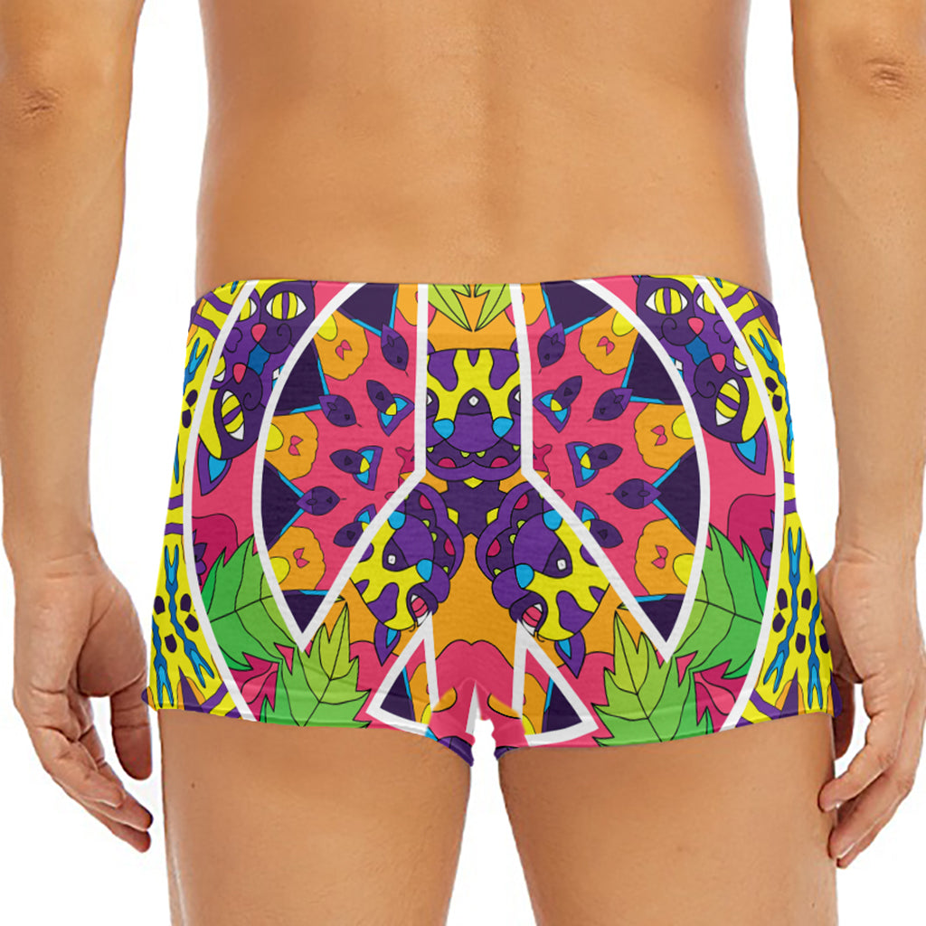 Psychedelic Hippie Peace Sign Print Men's Short Boxer Briefs