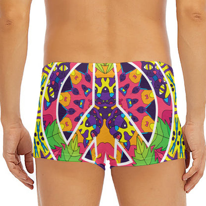 Psychedelic Hippie Peace Sign Print Men's Short Boxer Briefs
