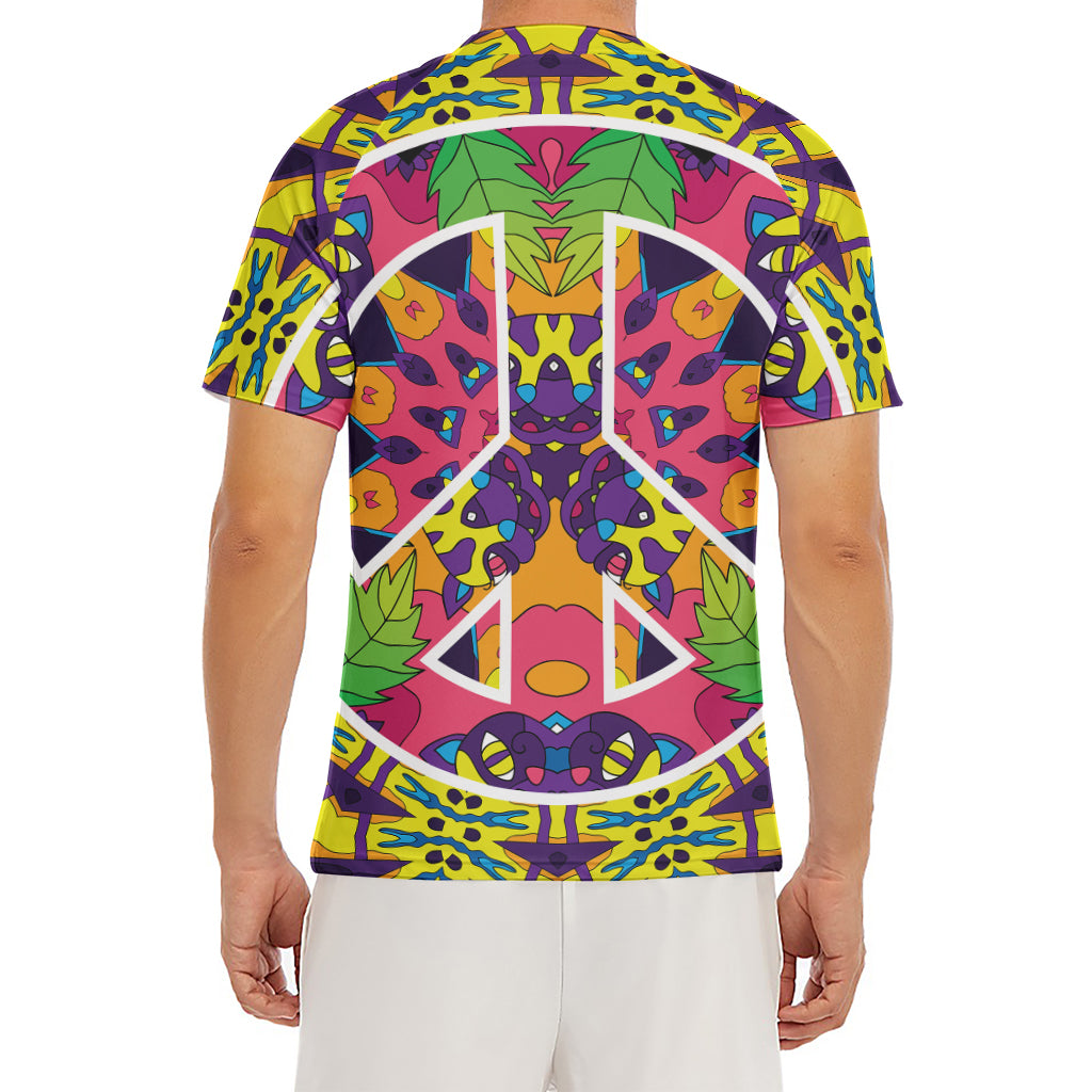 Psychedelic Hippie Peace Sign Print Men's Short Sleeve Rash Guard