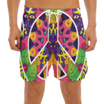 Psychedelic Hippie Peace Sign Print Men's Split Running Shorts