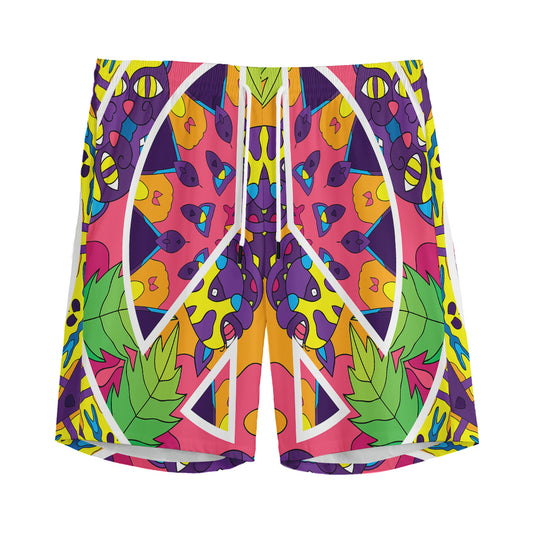 Psychedelic Hippie Peace Sign Print Men's Sports Shorts