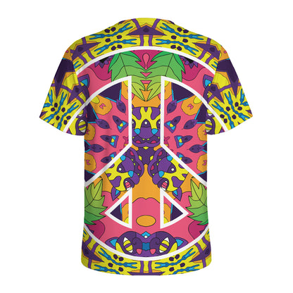 Psychedelic Hippie Peace Sign Print Men's Sports T-Shirt