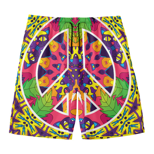 Psychedelic Hippie Peace Sign Print Men's Swim Trunks
