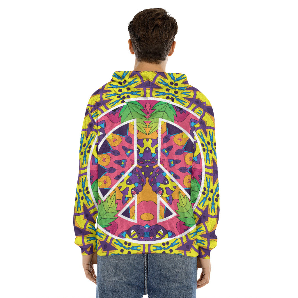 Psychedelic Hippie Peace Sign Print Men's Velvet Pullover Hoodie