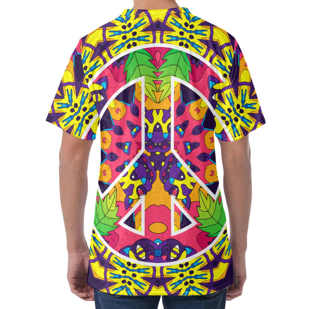 Psychedelic Hippie Peace Sign Print Men's Velvet T-Shirt
