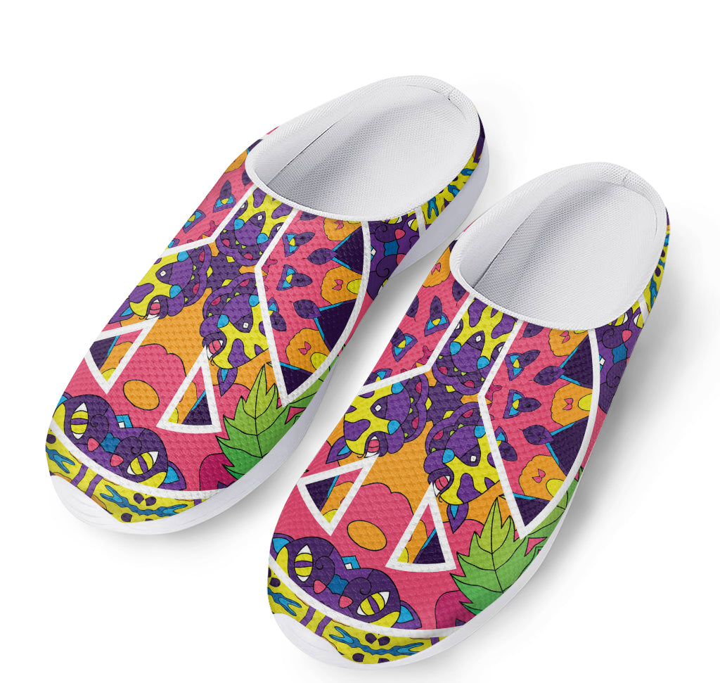 Psychedelic Hippie Peace Sign Print Mesh Casual Shoes