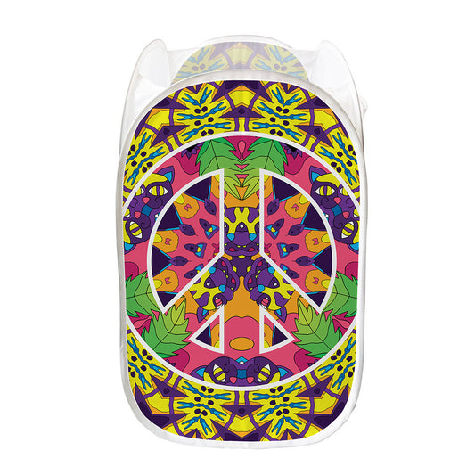 Psychedelic Hippie Peace Sign Print Mesh Laundry Hamper