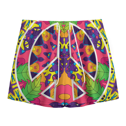 Psychedelic Hippie Peace Sign Print Mesh Shorts