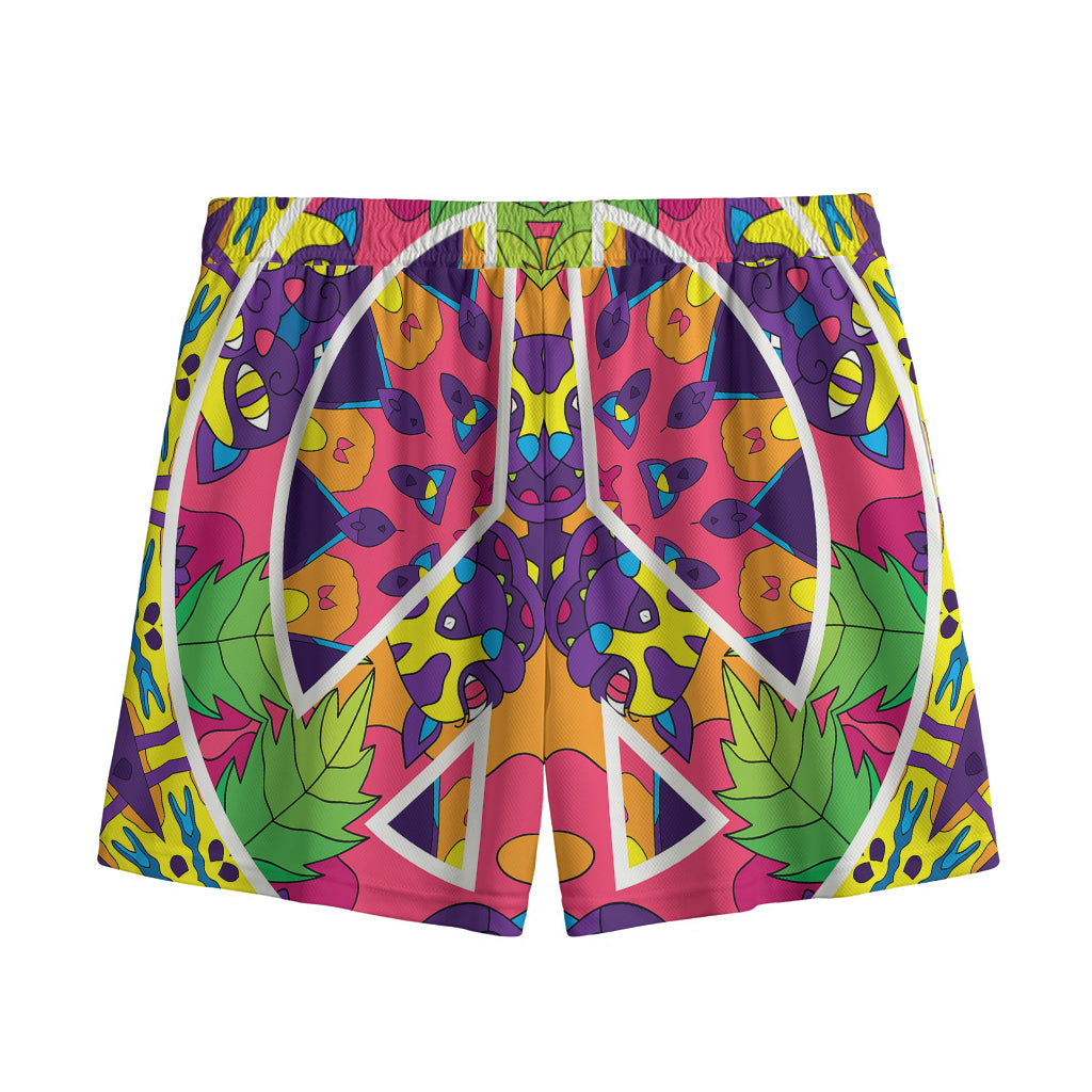 Psychedelic Hippie Peace Sign Print Mesh Shorts