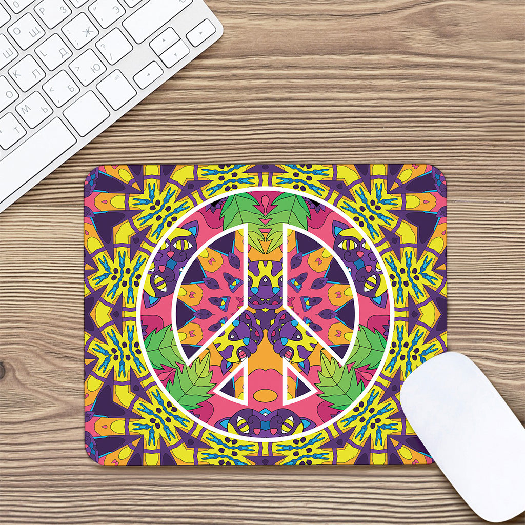 Psychedelic Hippie Peace Sign Print Mouse Pad