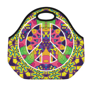 Psychedelic Hippie Peace Sign Print Neoprene Lunch Bag