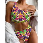 Psychedelic Hippie Peace Sign Print One Shoulder Bikini Top
