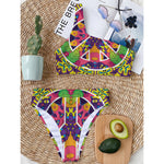 Psychedelic Hippie Peace Sign Print One Shoulder Bikini Top