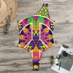 Psychedelic Hippie Peace Sign Print One Shoulder Bodysuit
