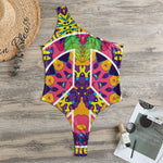 Psychedelic Hippie Peace Sign Print One Shoulder Bodysuit