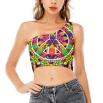 Psychedelic Hippie Peace Sign Print One Shoulder Crop Top