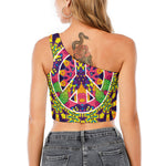 Psychedelic Hippie Peace Sign Print One Shoulder Crop Top