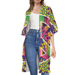 Psychedelic Hippie Peace Sign Print Open Front Beach Cover Up
